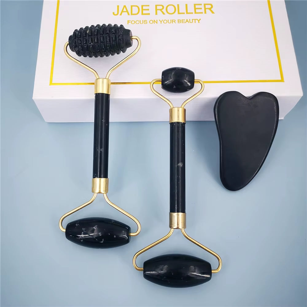 Obsidian Jade Roller Massager Gouache Scraper for Face Facial Skin Care Tools Natural Body Back Beauty Lifting Massagers Rollers